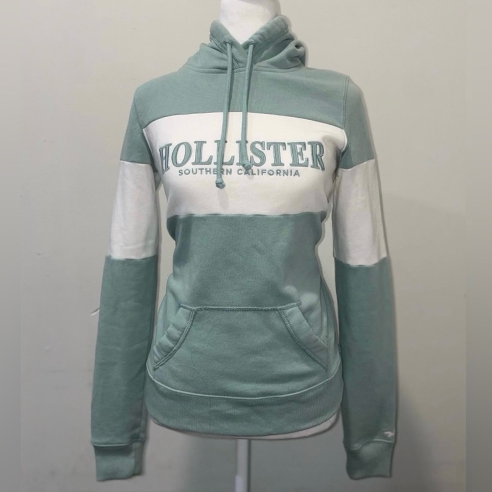Hollister Mint Green and White Hoodie